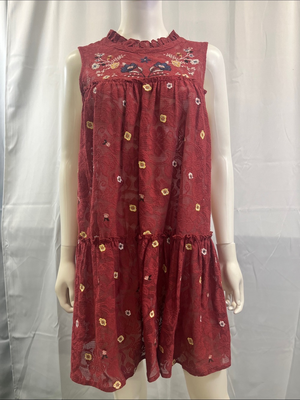 miami Burgundy Embroidered Sleeveless Mini Dress